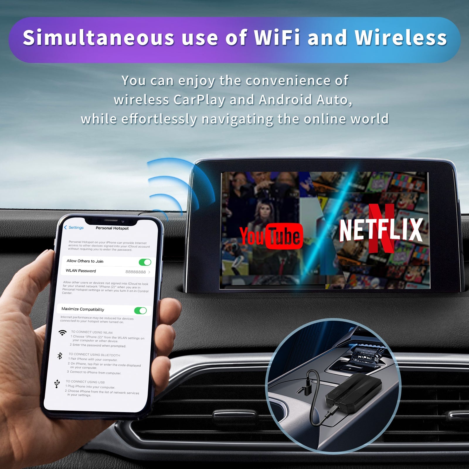 Linkifun GT6 Android 12 Smart AI Box Wireless Carplay/ Android Auto Ad